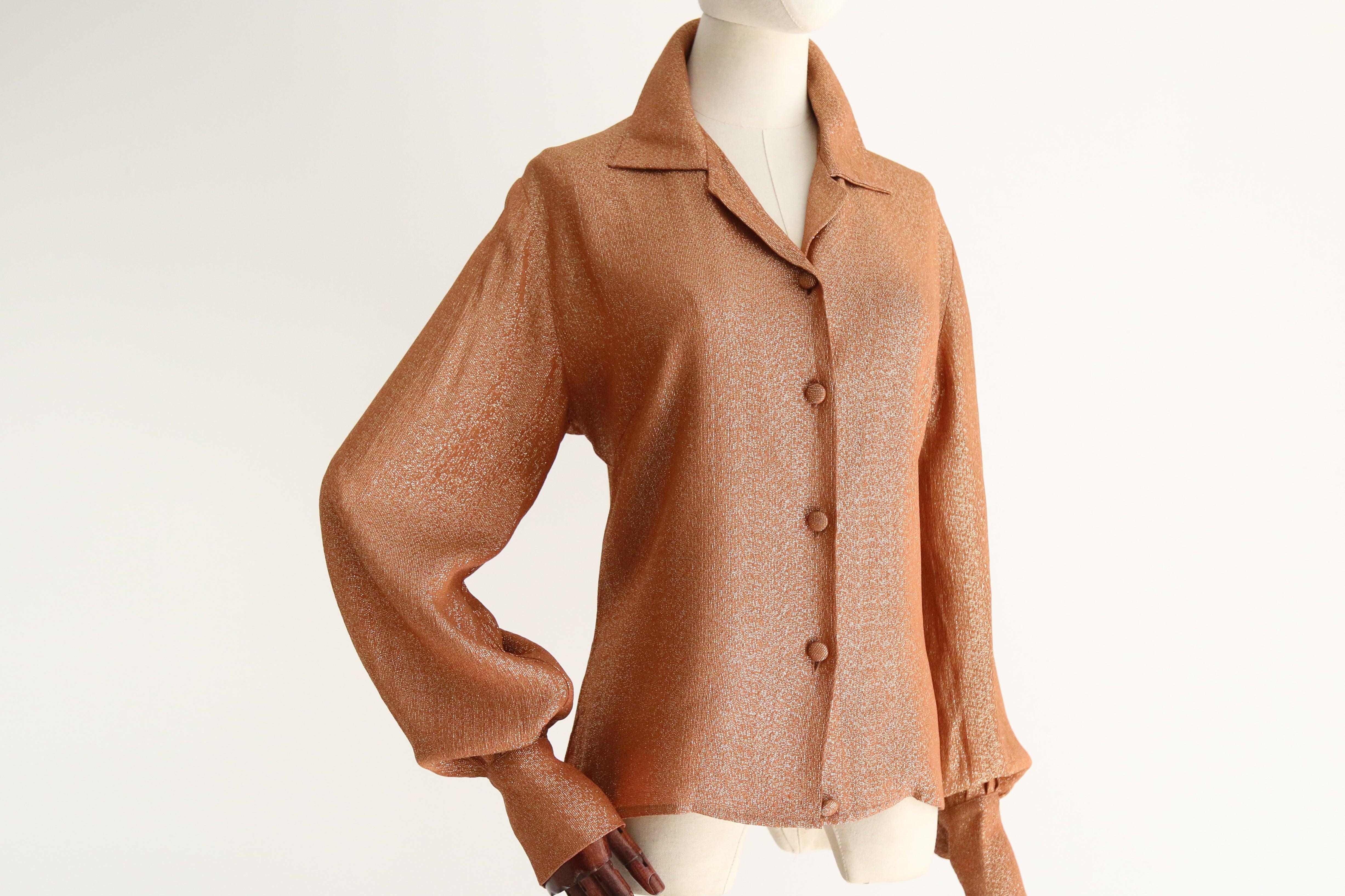 Femenino o masculino Blusa vintage de lúrex coral e hilo de oro de los años 50 top original de lúrex de los años 50 UK 14 en venta