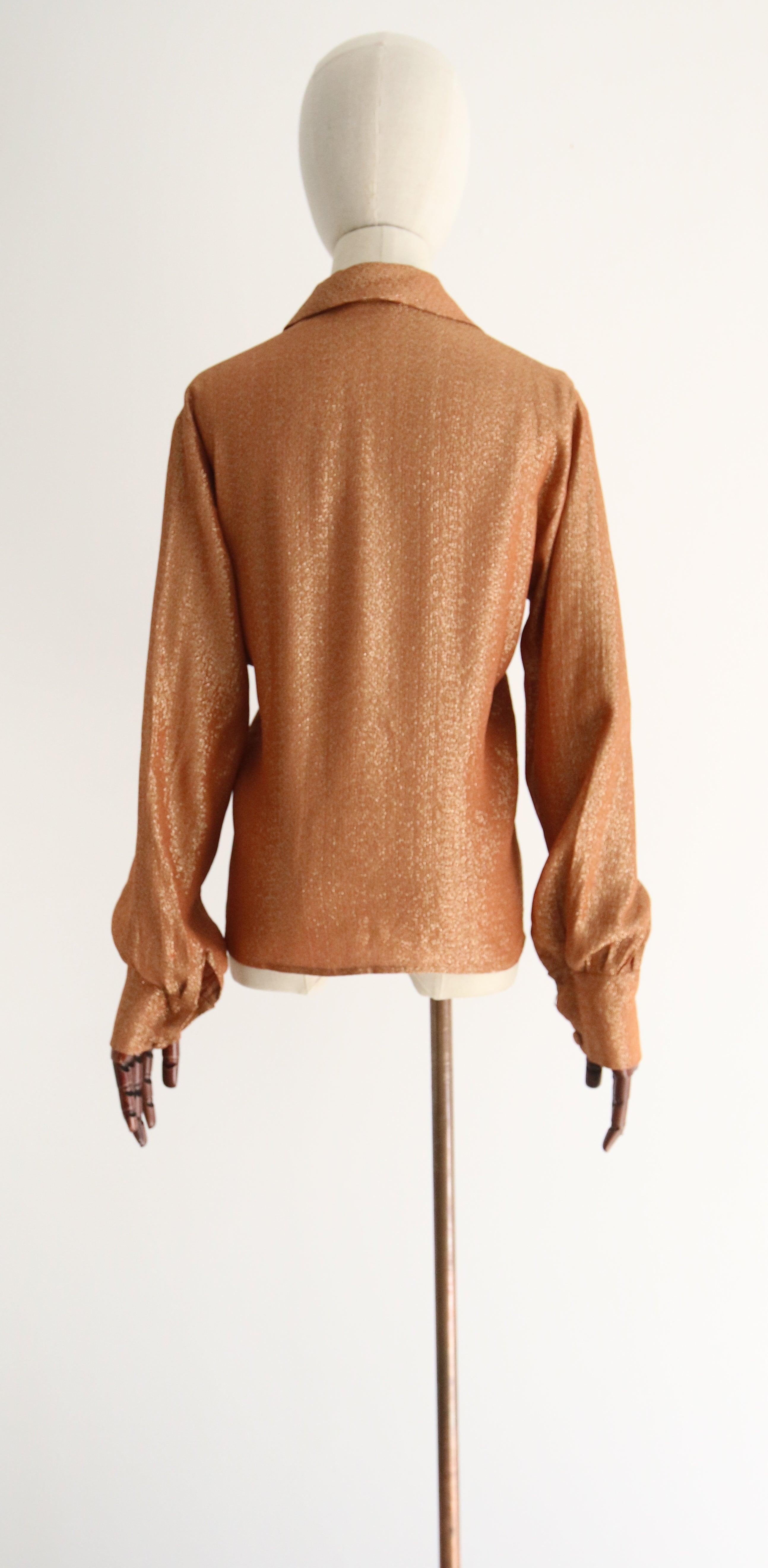 Blusa vintage de lúrex coral e hilo de oro de los años 50 top original de lúrex de los años 50 UK 14 en venta 2