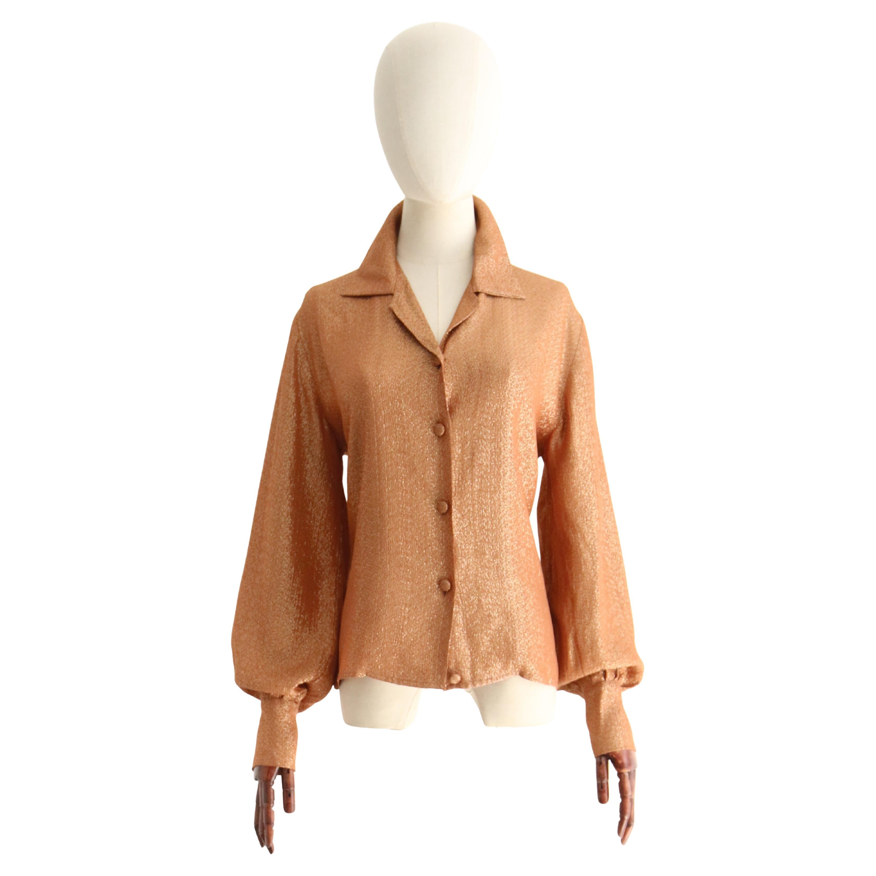 Vintage 1950's coral and gold thread lurex blouse original 1950s lurex top UK 14