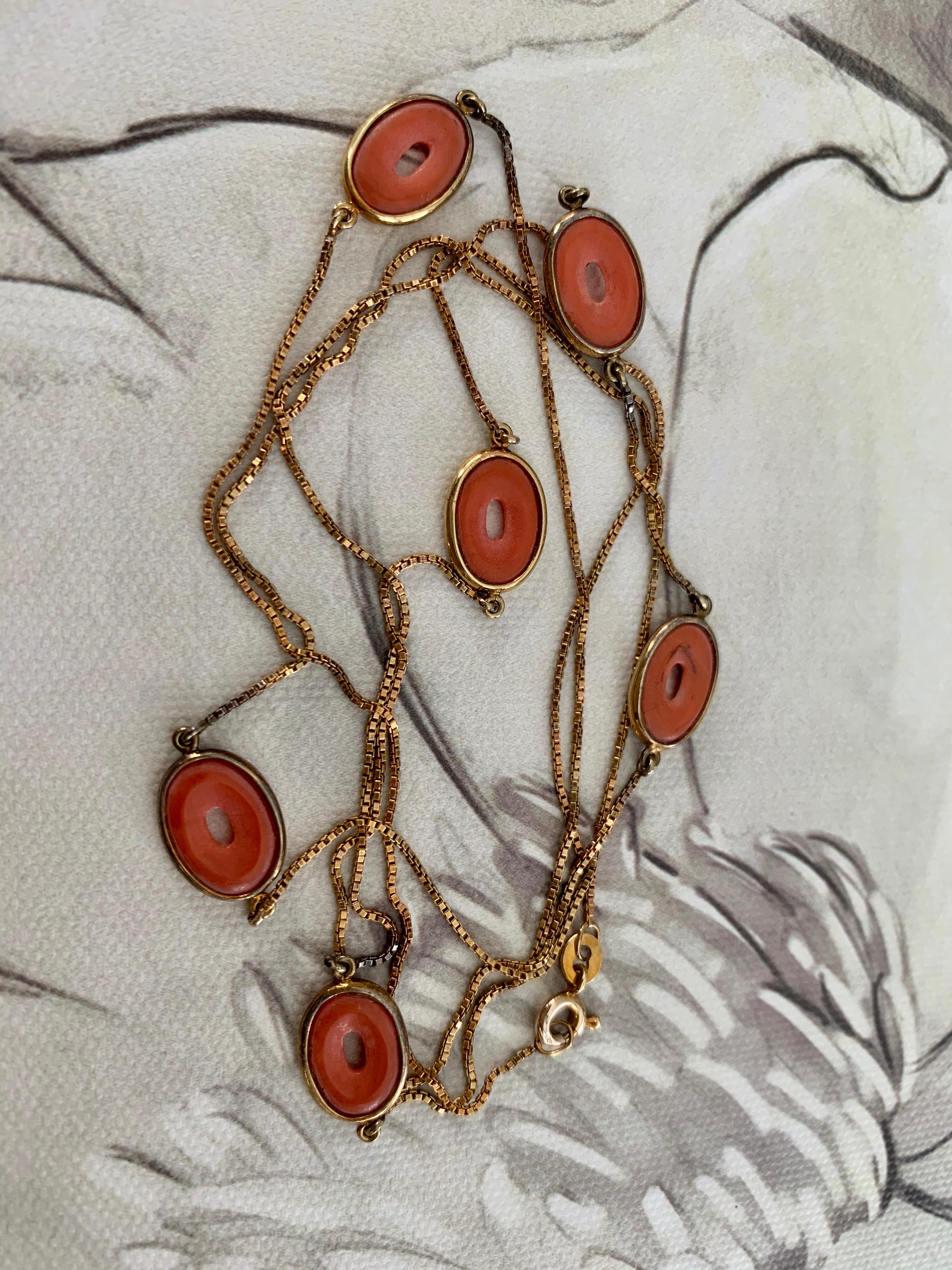 Vintage 1950s Coral Link and 14 Karat Yellow Gold Necklace 3