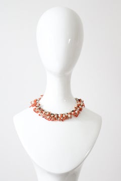 Vintage 1950's Coral Necklace Coral Branch and Pearl Cluster Necklace