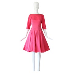 Vintage 1950's coral pink satin dress bateau neckline 1950 satin dress UK 8 US 4