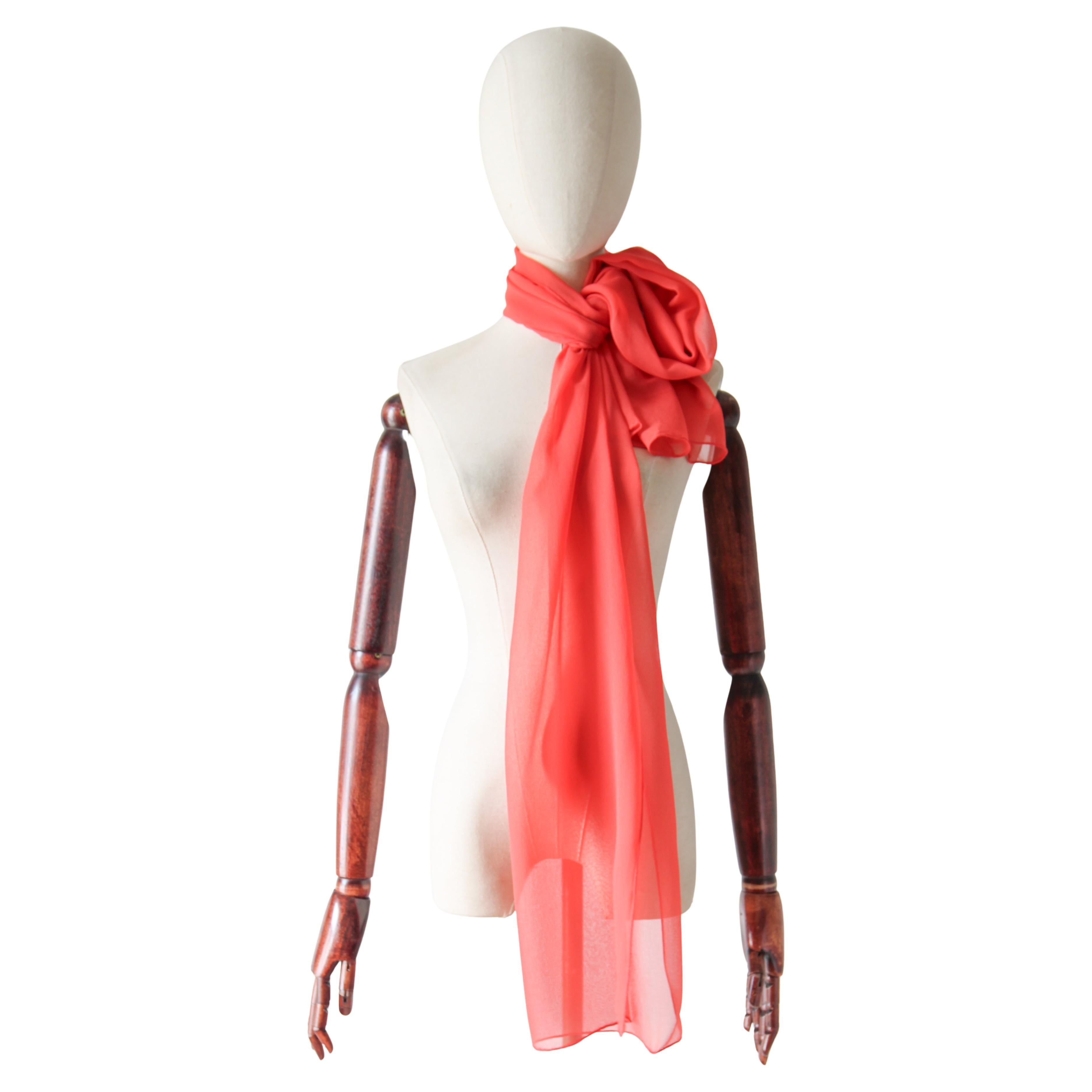 Vintage 1950's Coral Silk Chiffon Neck Scarf 1950s Scarf Silk