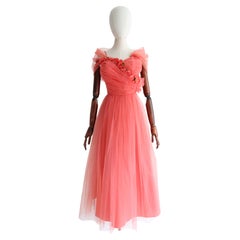 Vintage 1950's coral tulle dress 1950's layered tulle sweetheart  UK 4 US 0