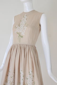 Vintage 1950's Cotton Floral Embroidered Day Dress US 2 UK 6