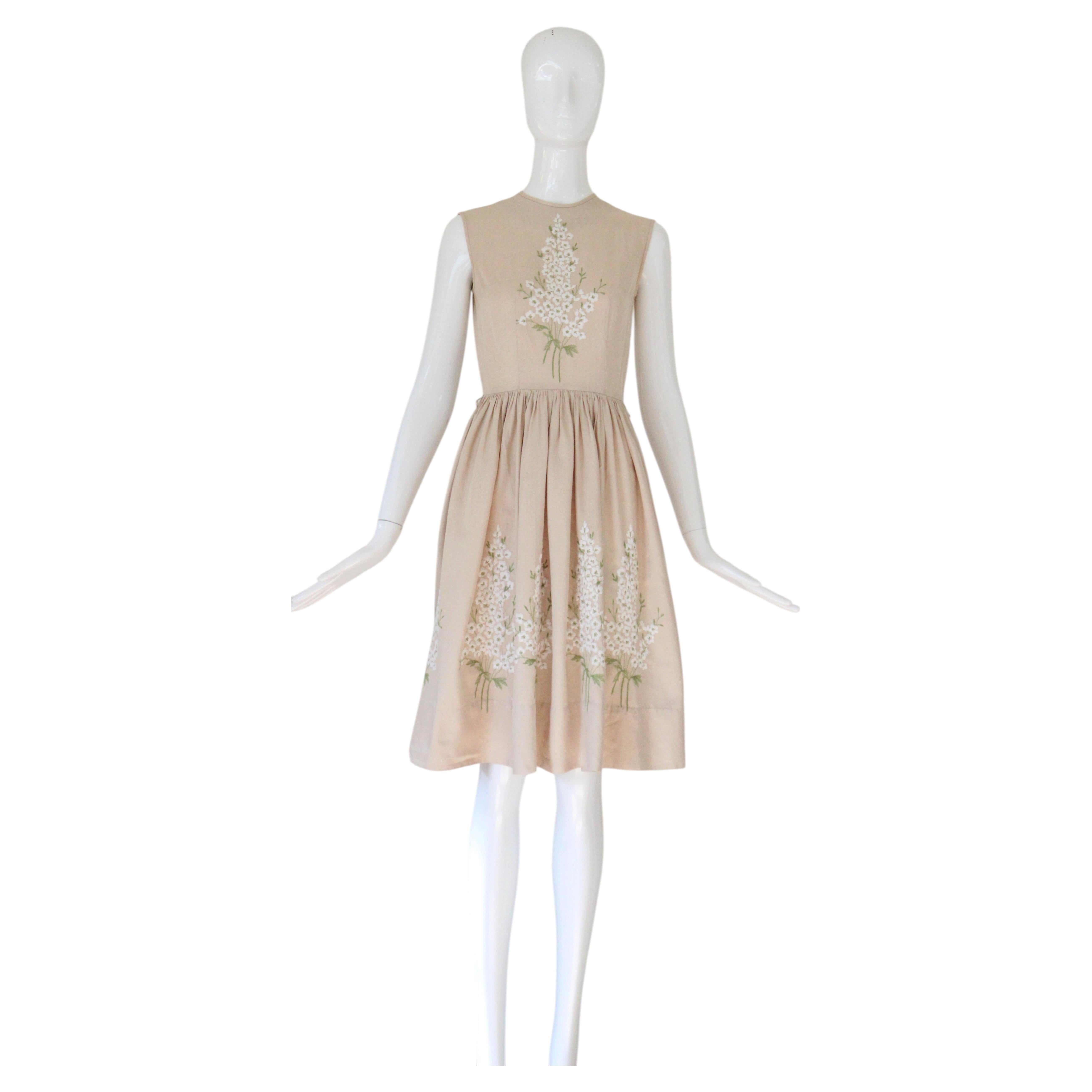 Vintage 1950's Cotton Floral Embroidered Day Dress US 2 UK 6