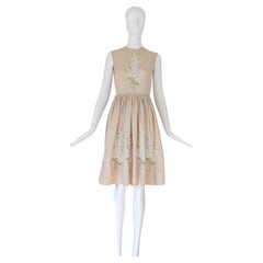 Vintage 1950's Cotton Floral Embroidered Day Dress US 2 UK 6