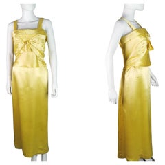 Vintage 1950s Couture evening dress, yellow satin 