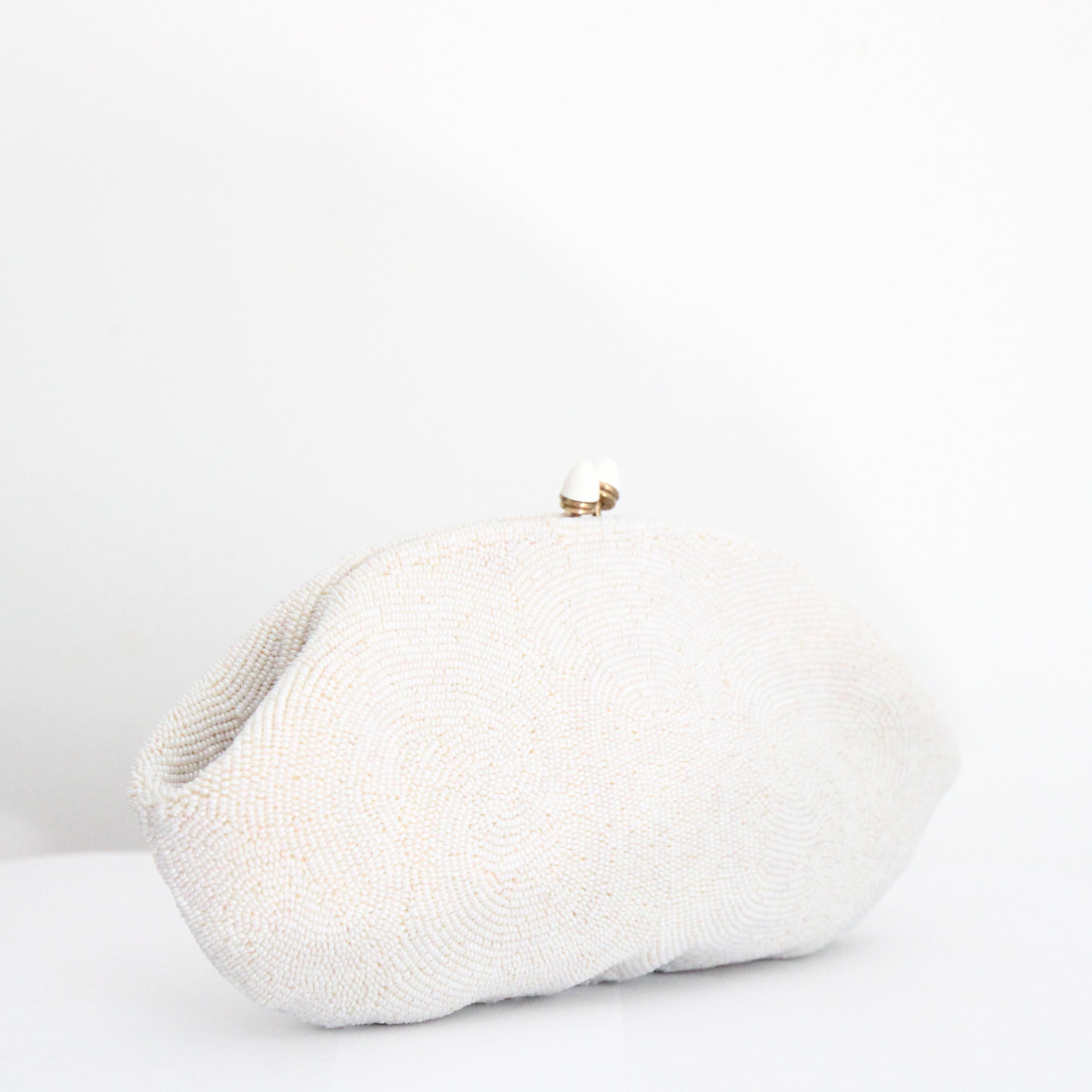 Gray Vintage 1950s cream beaded purse 1950s cream beaded clutch bag evening bag