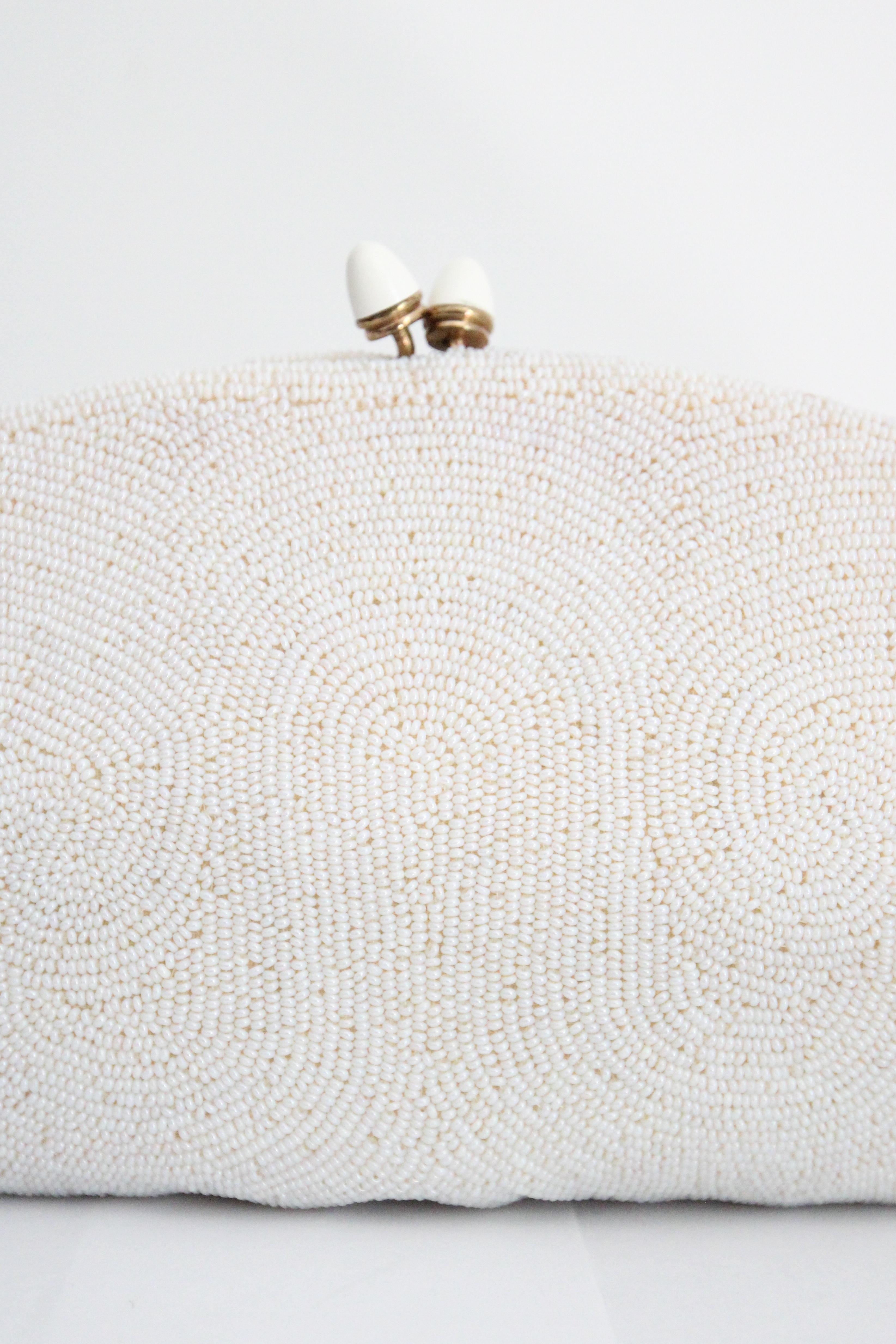 Vintage 1950s cream beaded purse 1950s cream beaded clutch bag evening bag 1