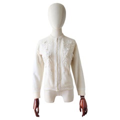 Vintage 1950s Cream embellished cardigan beaded cardigan floral UK 12-14 US 8-10