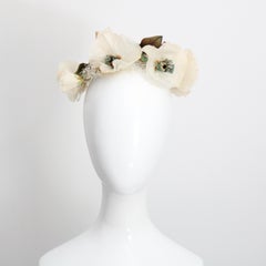 Vintage 1950's Cream Floral Anemone Hat Veil Birdcage Veil Hat 1950s millinery