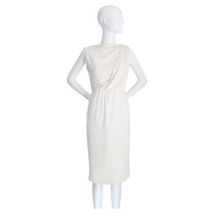 Vintage 1950's Cream Pleated and Draped Dress Fifties Wiggle Dress UK 8 US 4