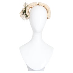 Vintage 1950's Cream Raffia bow Bandeau Hat 1950's Floral hairband hat millinery