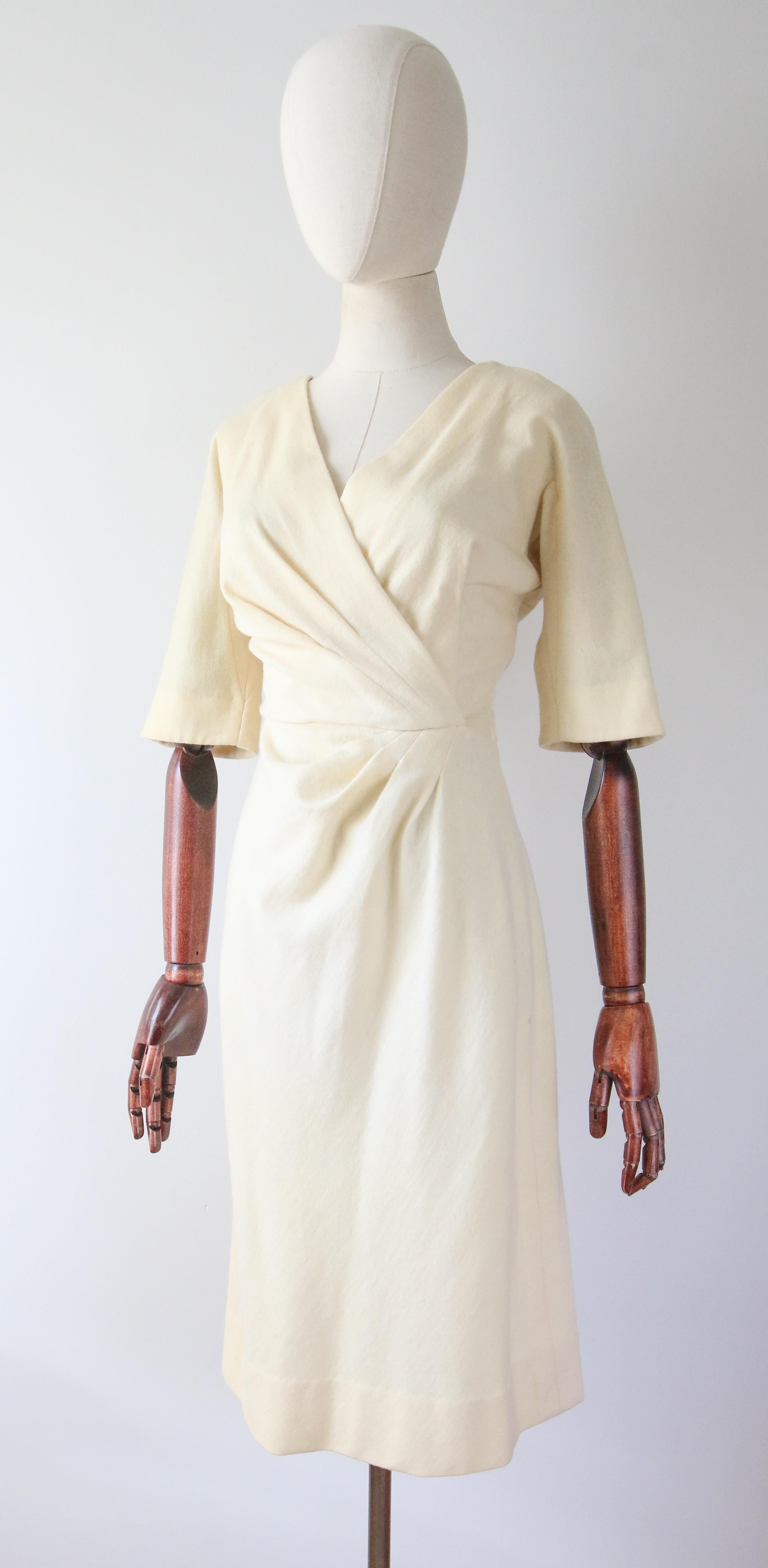 Women's Vintage 1950's cream wool wiggle dress original 1950s fitted dress UK 8 US 4