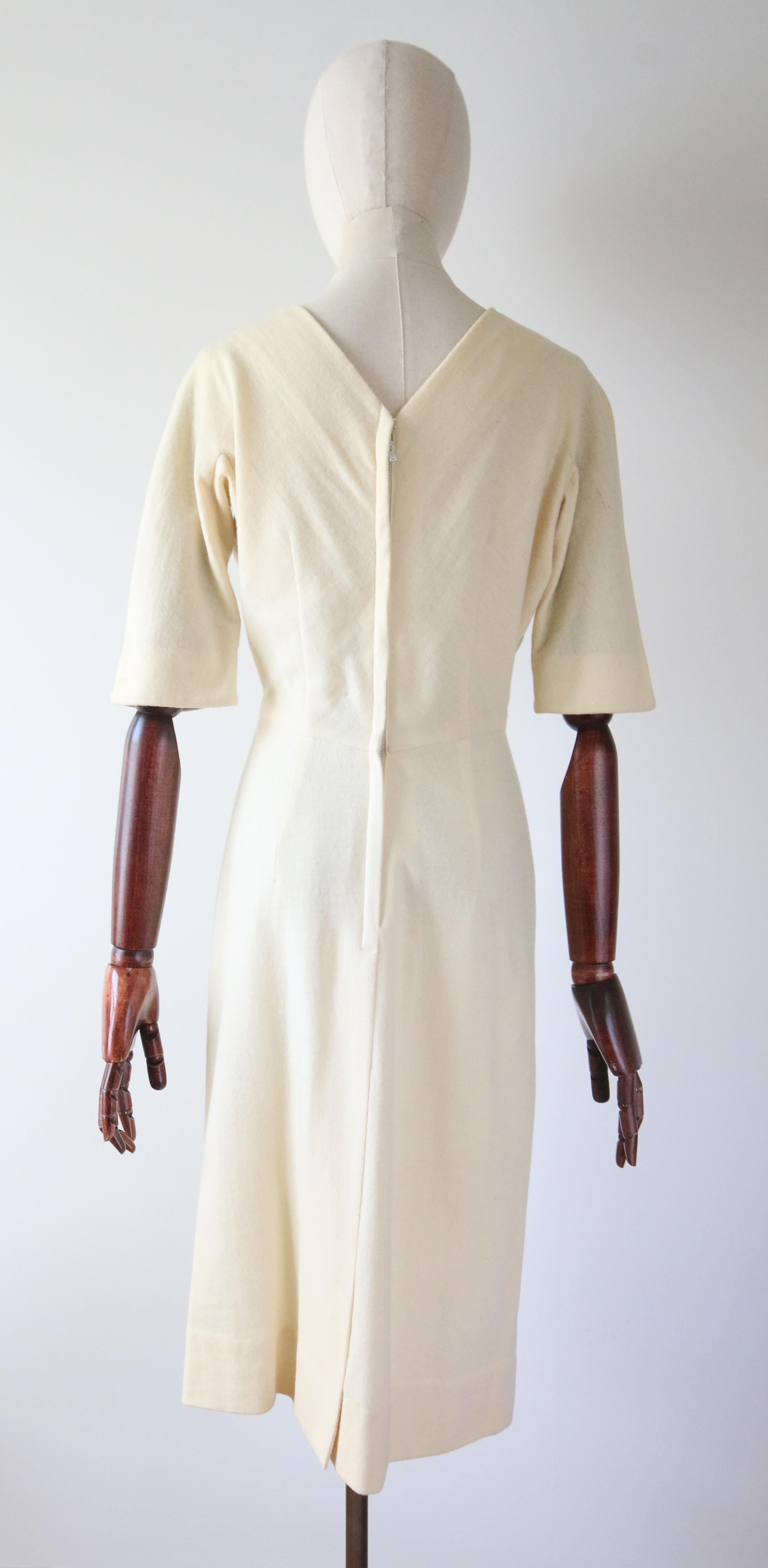 Vintage 1950's cream wool wiggle dress original 1950s fitted dress UK 8 US 4 1