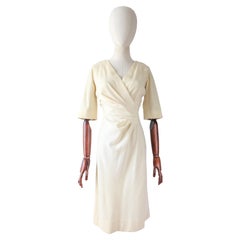 Vintage 1950's cream wool wiggle dress original 1950s fitted dress UK 8 US 4