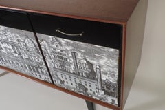 Vintage 1950s Credenza with Roman Cityscape Panels in the Manner of Fornasetti