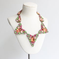 Vintage 1950's Czech Rhinestone Necklace Statement Pastel Necklace
