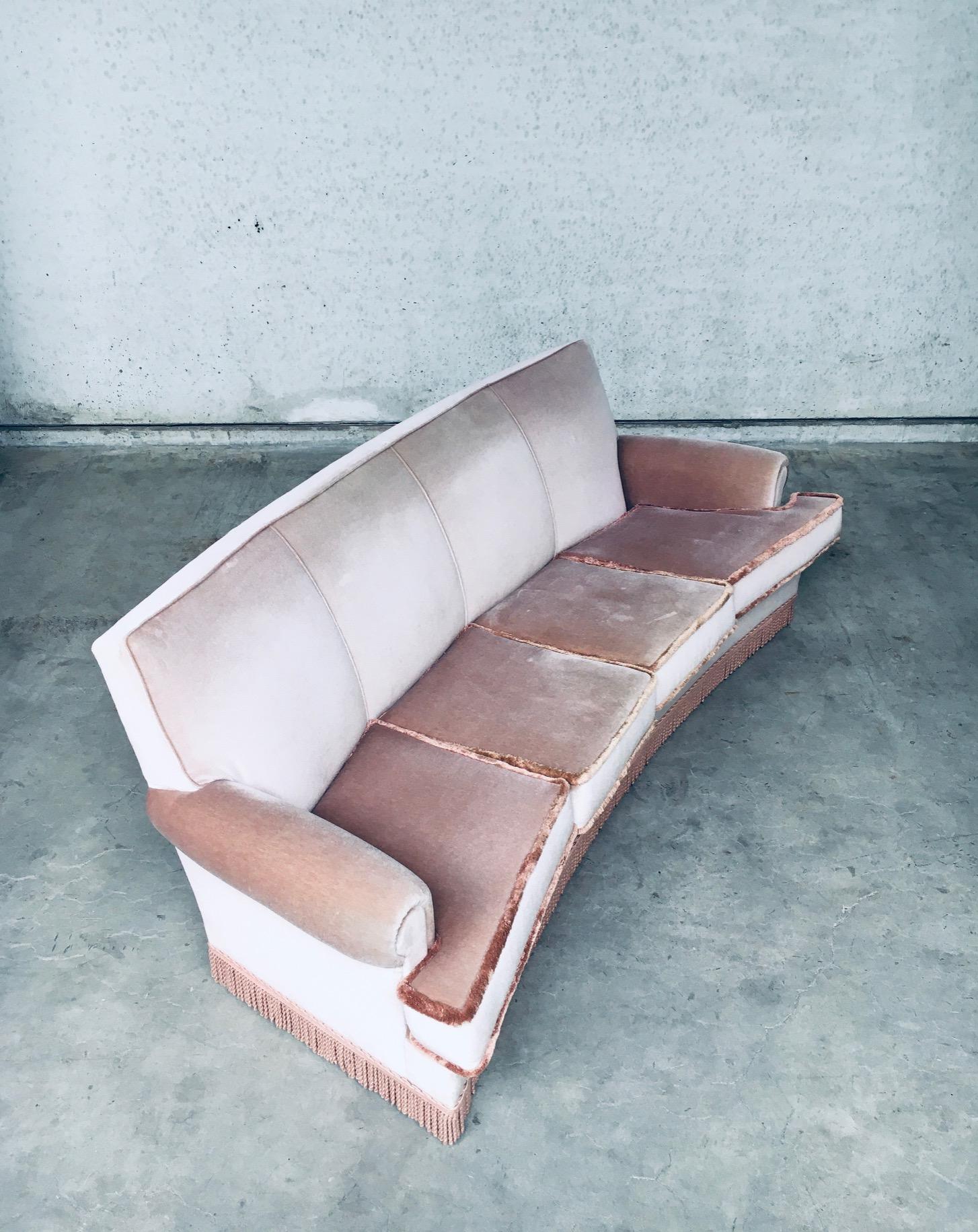 Vintage 1950's Design Pink Velvet Curved Sofa w Fringe 10