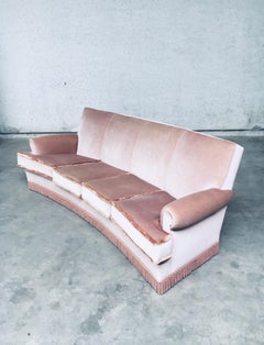 Vintage 1950's Design Pink Velvet Curved Sofa w Fringe