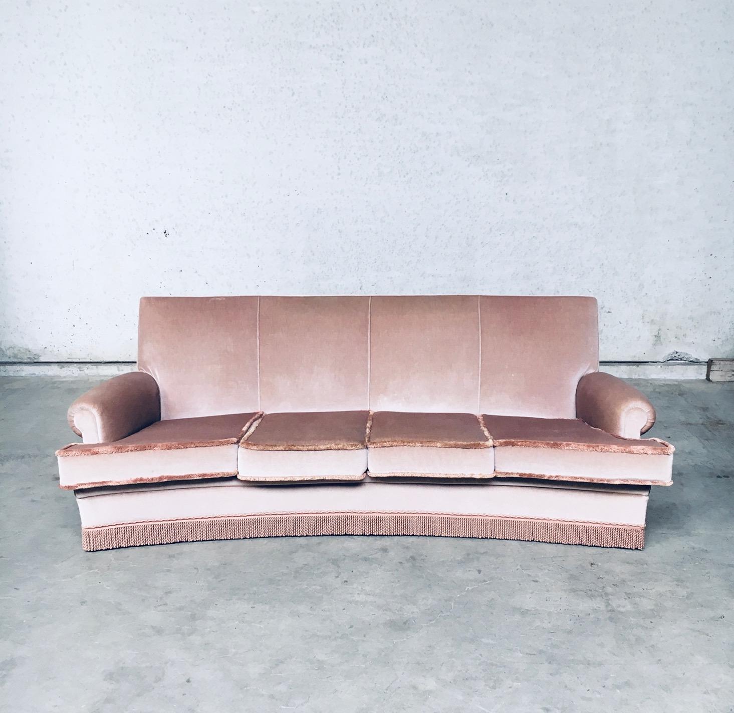 Art Deco Vintage 1950's Design Pink Velvet Curved Sofa w Fringe