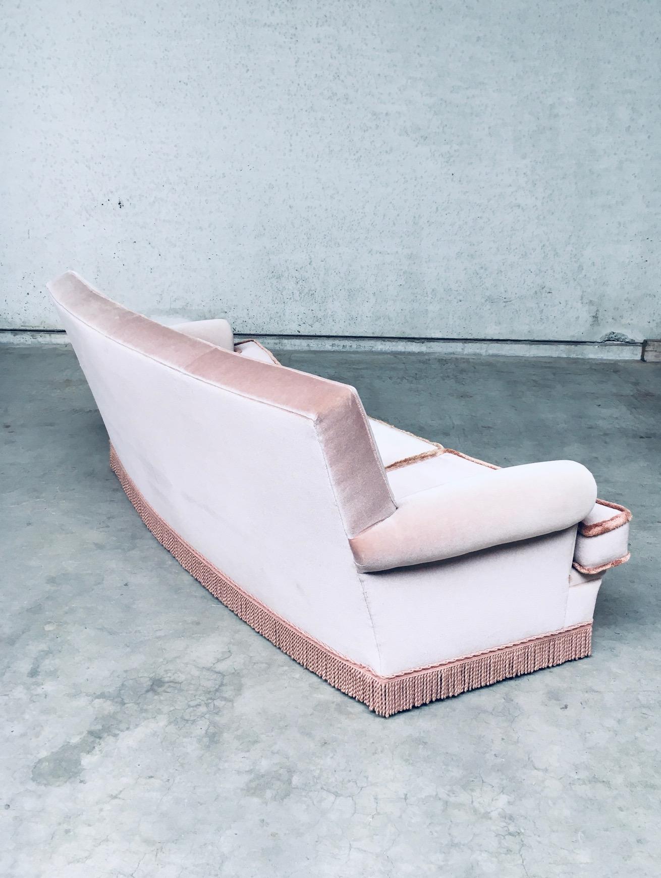 Vintage 1950's Design Pink Velvet Curved Sofa w Fringe 1