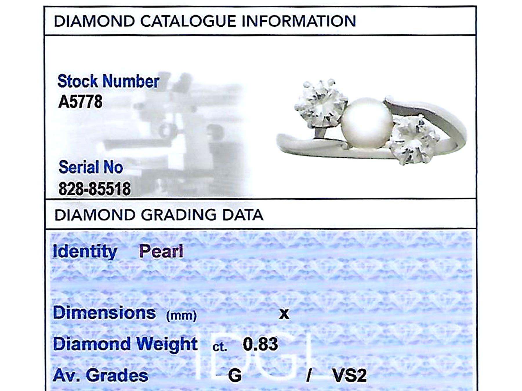 Vintage 1950s Diamant und Perle Platin Verlobungsring im Angebot 1