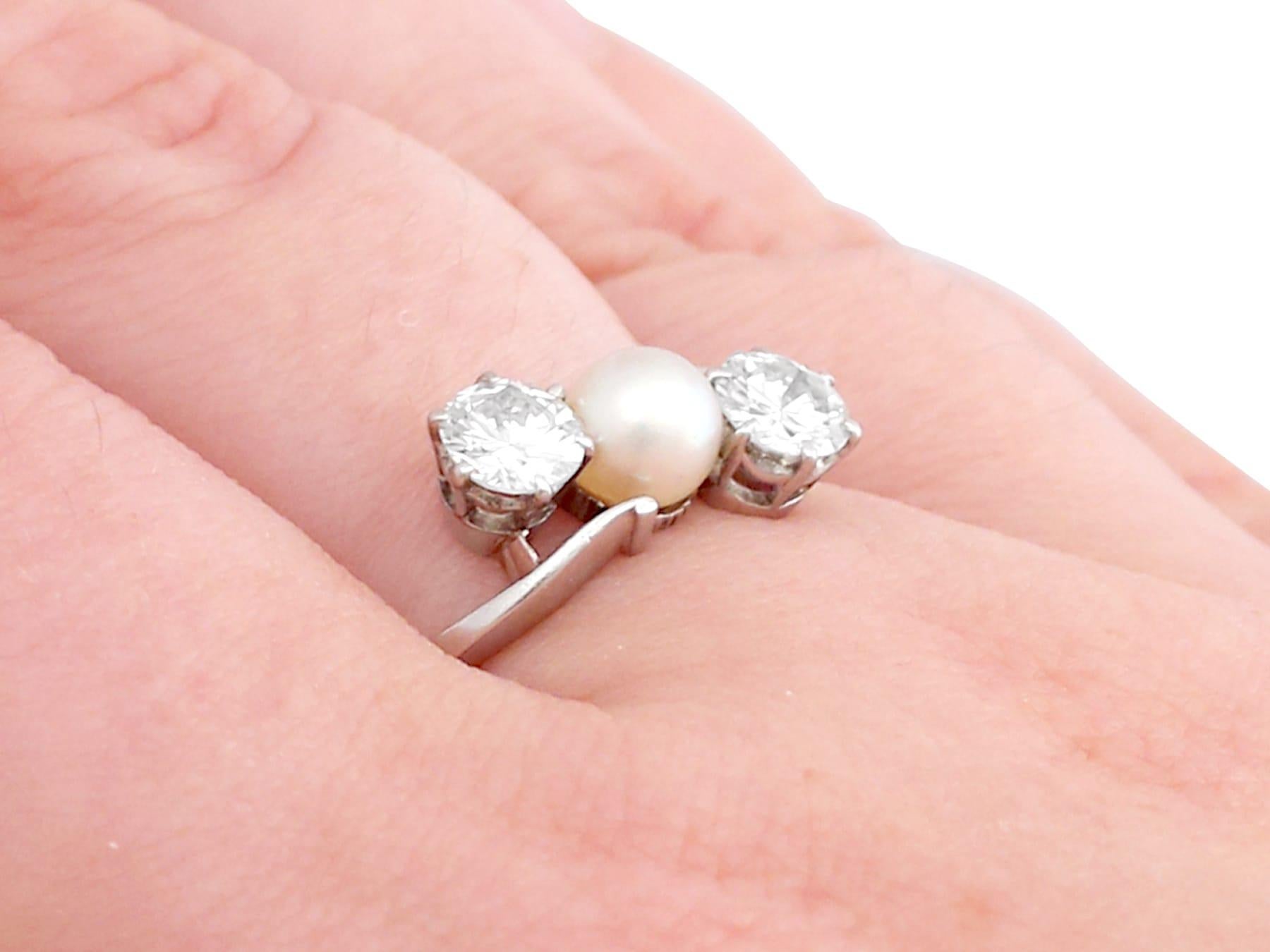 Women's Vintage 1950s Diamond and Pearl Platinum Engagement Ring For Sale