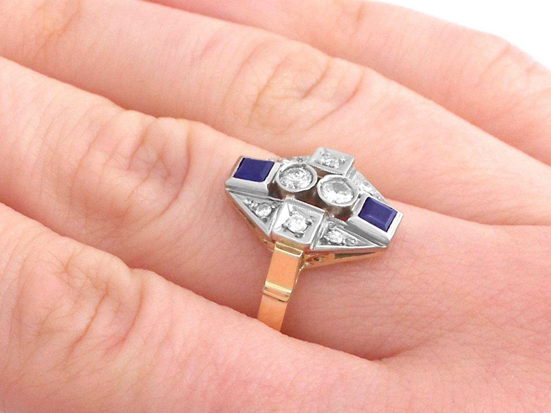 Women's Vintage 1950s Diamond and Sapphire Yellow Gold Cocktail Ring For Sale