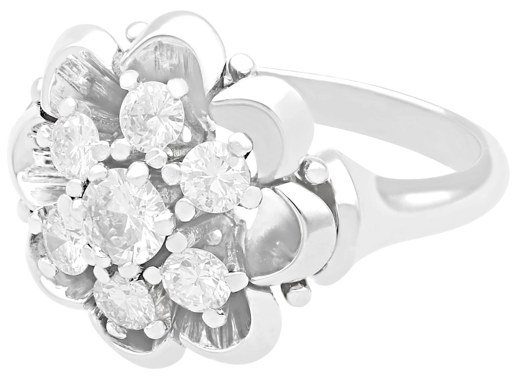 Round Cut Vintage 1950s Diamond and White Gold Cluster Ring For Sale