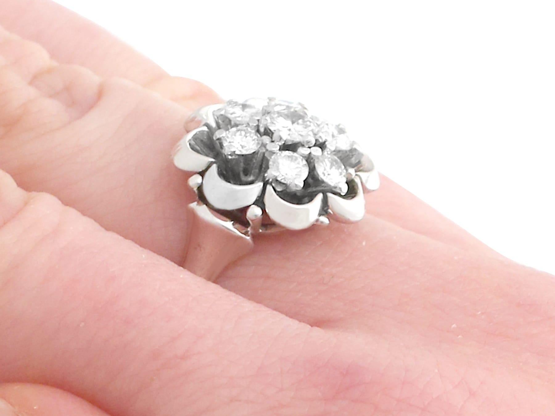 Vintage 1950s Diamond and White Gold Cluster Ring For Sale 3