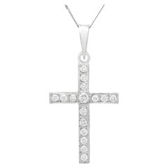 Vintage 1950s Diamond and White Gold Cross Pendant
