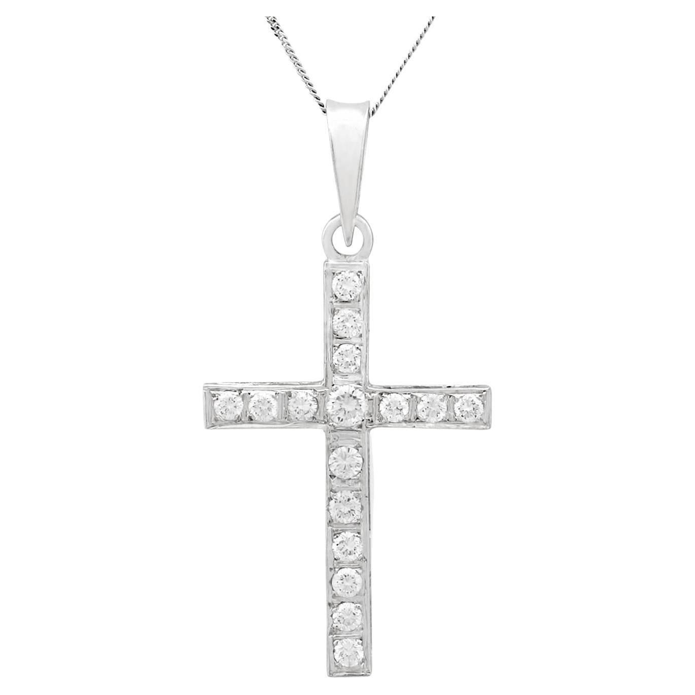 Vintage 1950s Diamond and White Gold Cross Pendant For Sale