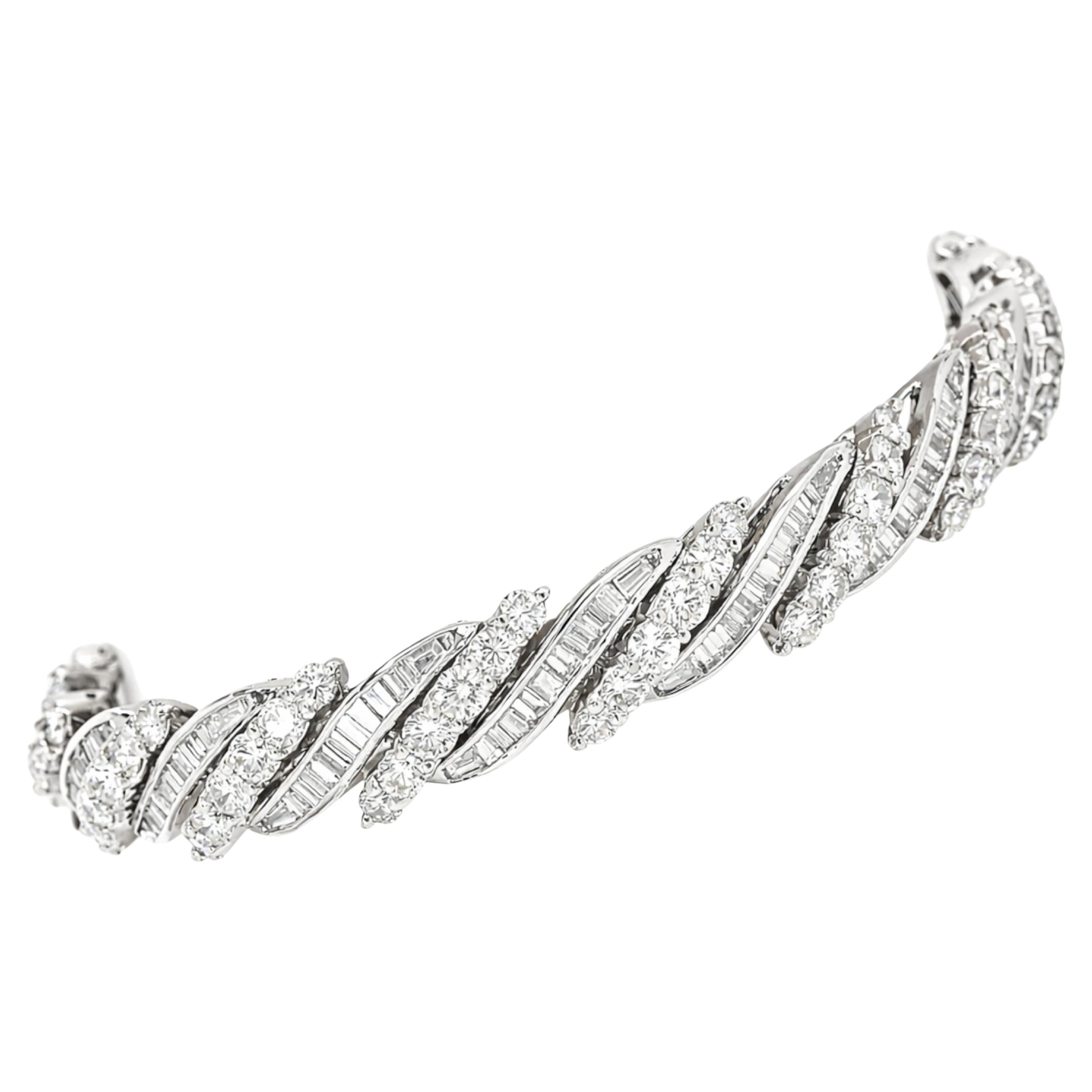 Vintage 1950s Diamond Bracelet  13.00 CTW  18K White Gold For Sale