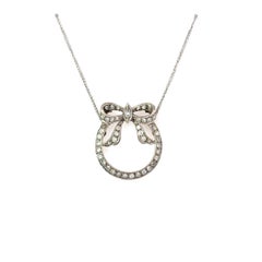 Vintage 1950's Diamond Circle & Bow 14K Gold Necklace