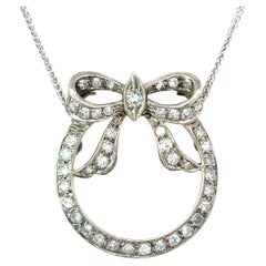 Vintage 1950's Diamond Circle & Bow 14K Gold Necklace