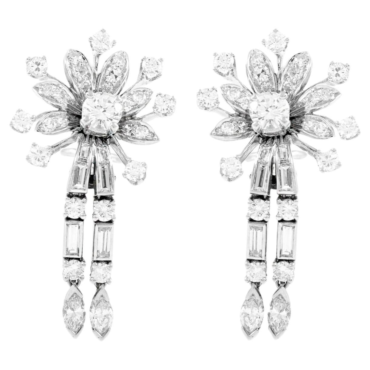 Vintage 1950s Diamond Flowers Earrings For Sale
