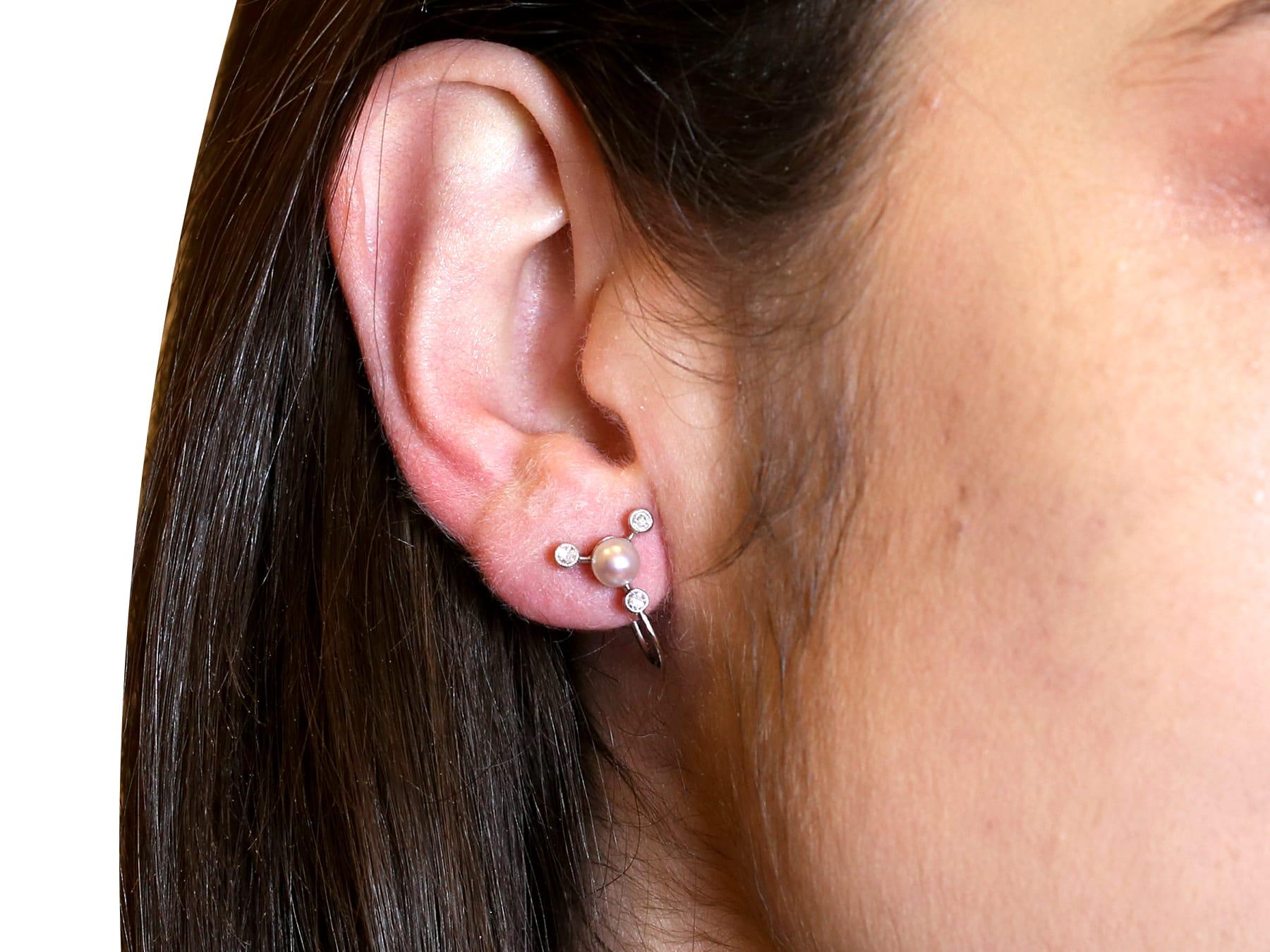 1950s Diamond Pearl White Gold Earrings For Sale 1