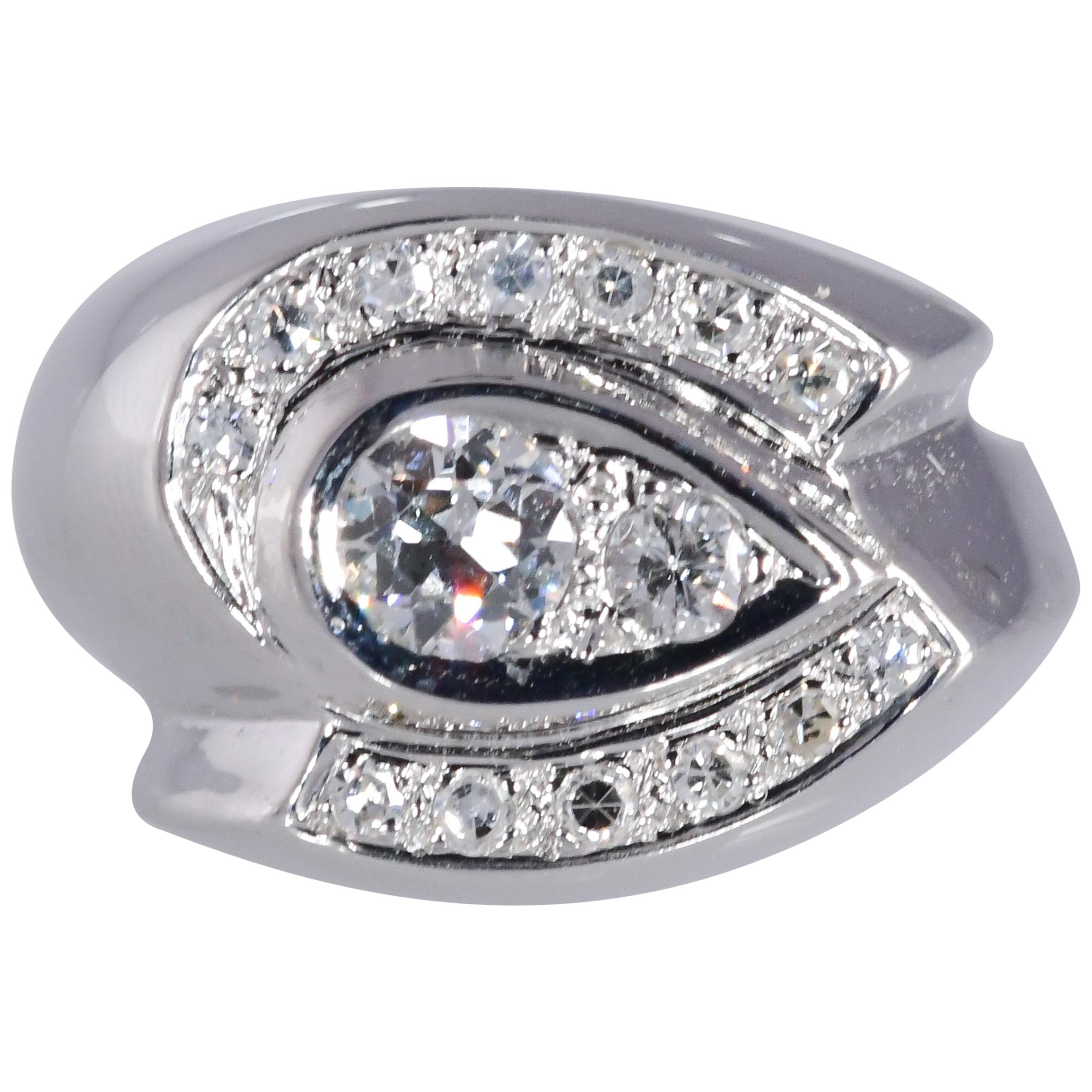 Vintage 1950s Diamond Ring 14 Karat WG .59 Carat TW .34 Carat Center SI1, J For Sale