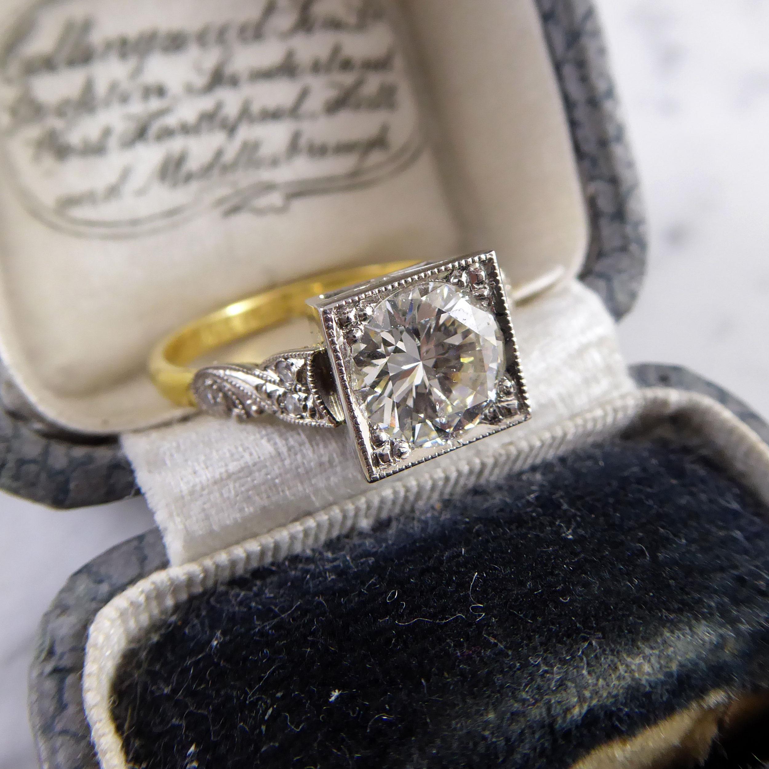 Vintage 1950s Diamond Solitaire Ring, 1.31 Carat In Excellent Condition In Yorkshire, West Yorkshire