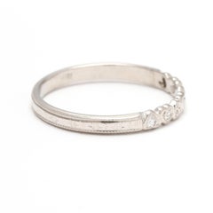 Vintage 1950s Diamond Tiny Heart Band Ring, 18k White Gold, Ring Size 6