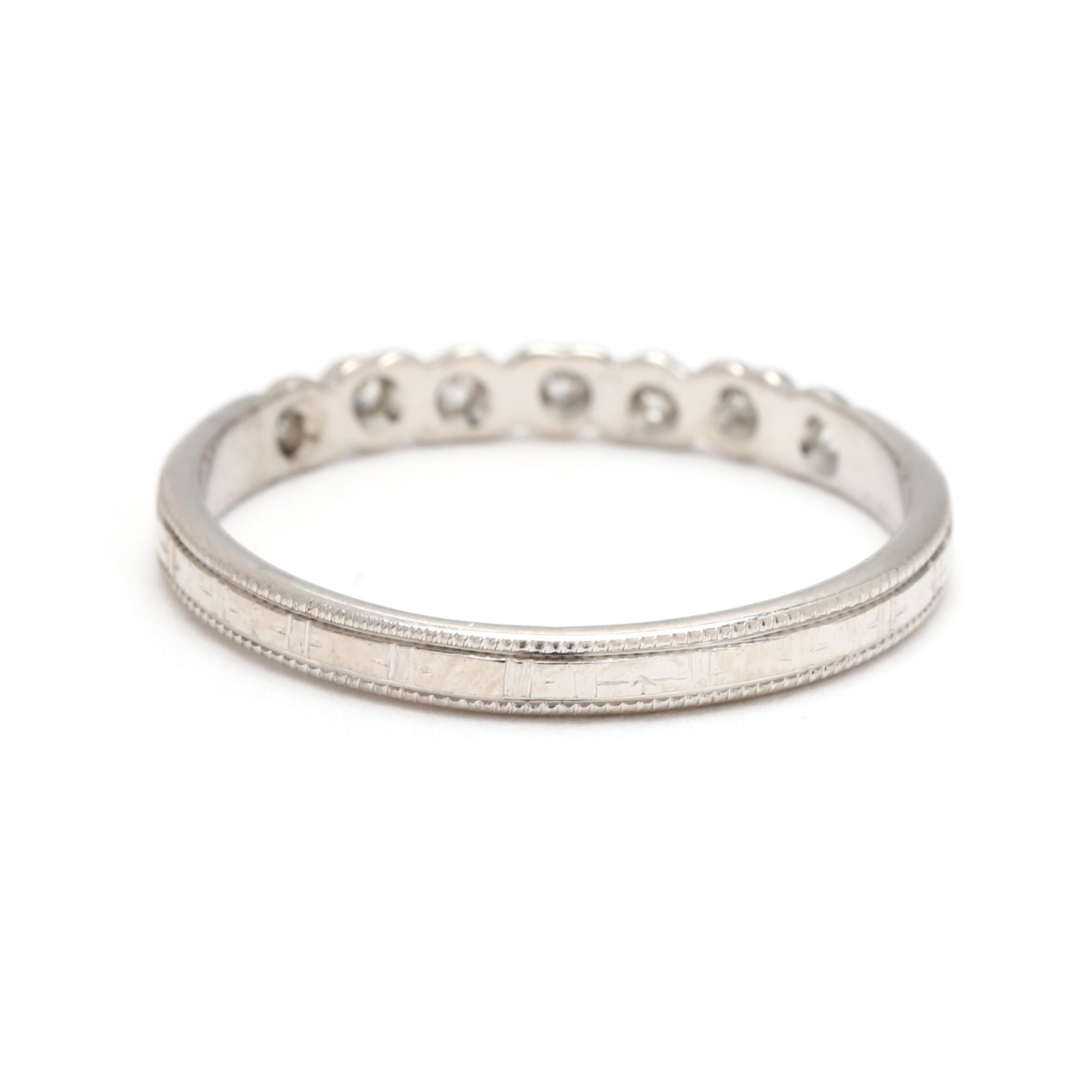 Single Cut Vintage 1950s Diamond Tiny Heart Band Ring, 18k White Gold, Ring Size 6