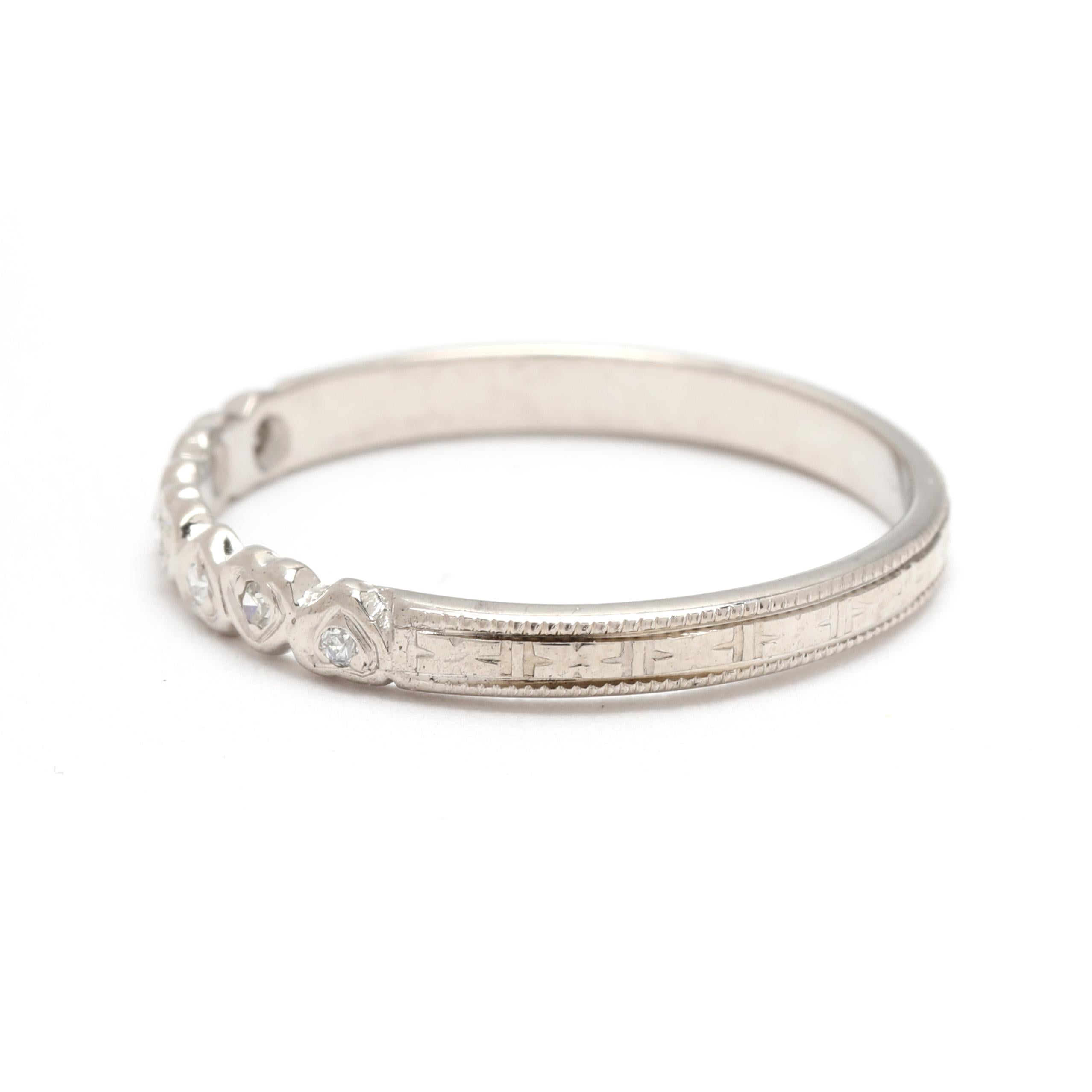Vintage 1950s Diamond Tiny Heart Band Ring, 18k White Gold, Ring Size 6 In Good Condition In McLeansville, NC