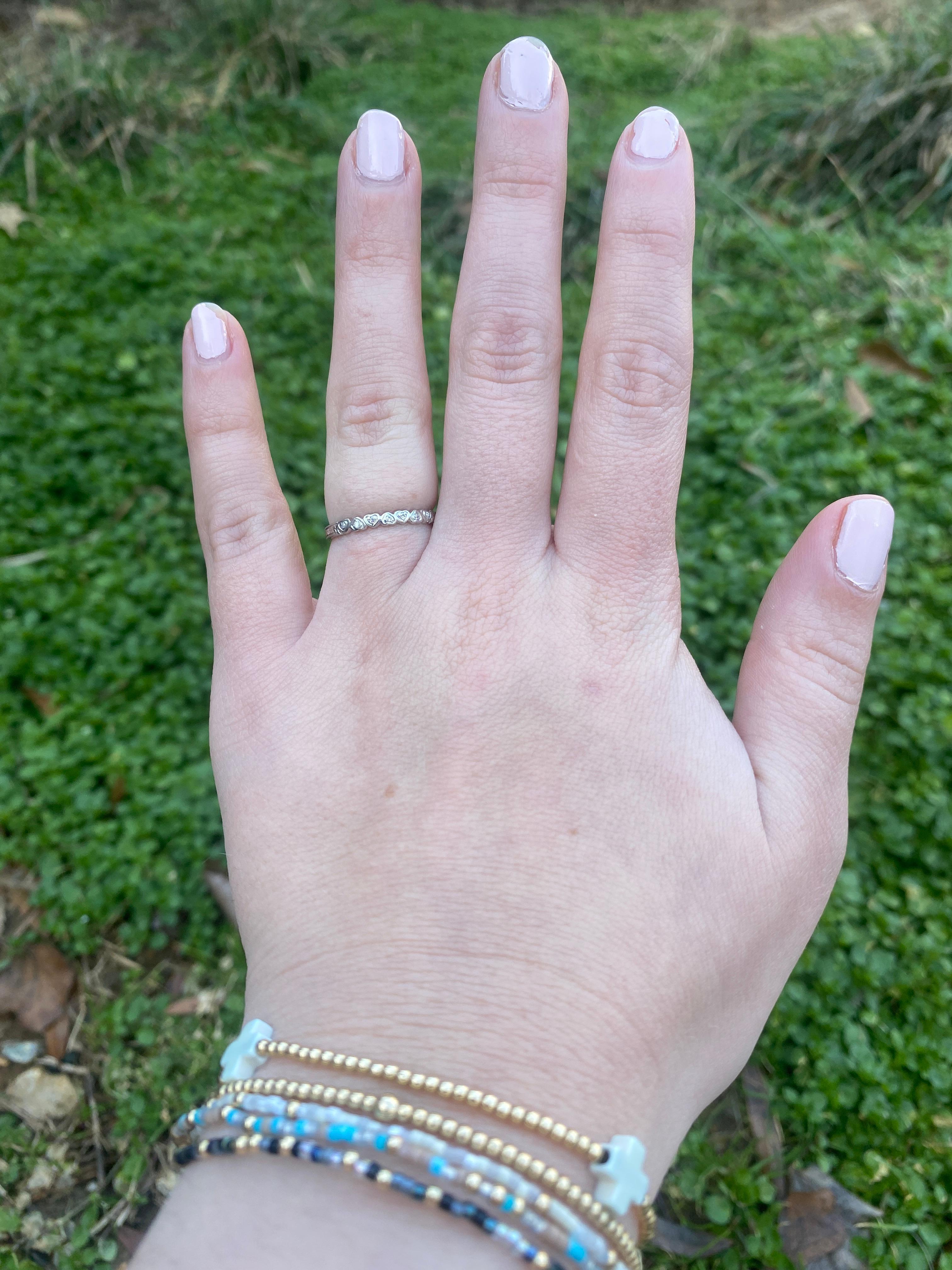 Vintage 1950s Diamond Tiny Heart Band Ring, 18k White Gold, Ring Size 6 1