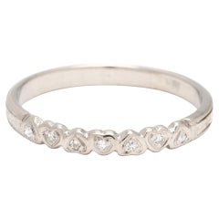 Vintage 1950s Diamond Tiny Heart Band Ring, 18k White Gold, Ring Size 6