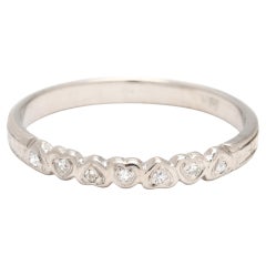 Vintage 1950s Diamond Tiny Heart Band Ring, 18k White Gold, Ring Size 6
