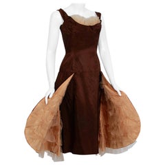 Vintage 1950's Don Miguel Chocolate Brown Silk Shelf-Bust Skirted Cocktail Dress