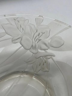 Vintage 1950's Dorothy Thorpe Etched Art Glass Hibiscus Bowl