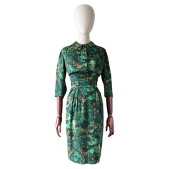 Vintage 1950's Dress and Jacket set original 1950s Green Dress Suit UK 6 US 2